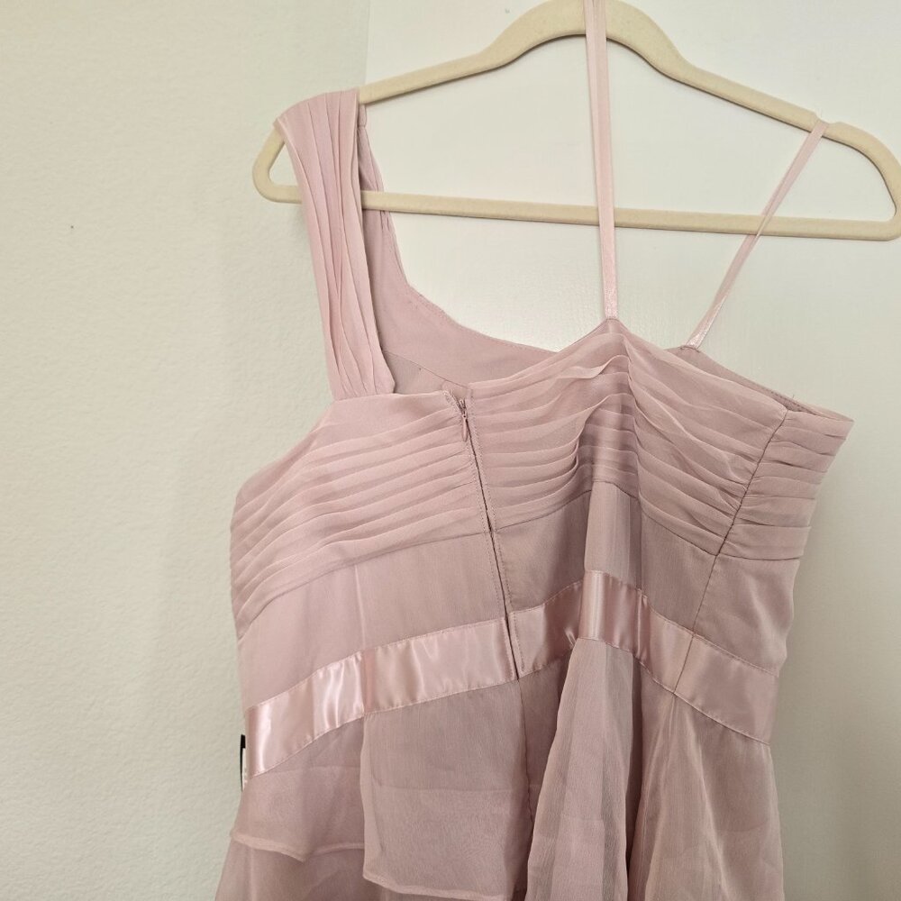Adrianna Papell Chiffon One-Shoulder Gown Asymmetrical Dress Blush Pink Size 14 - Picture 7 of 16